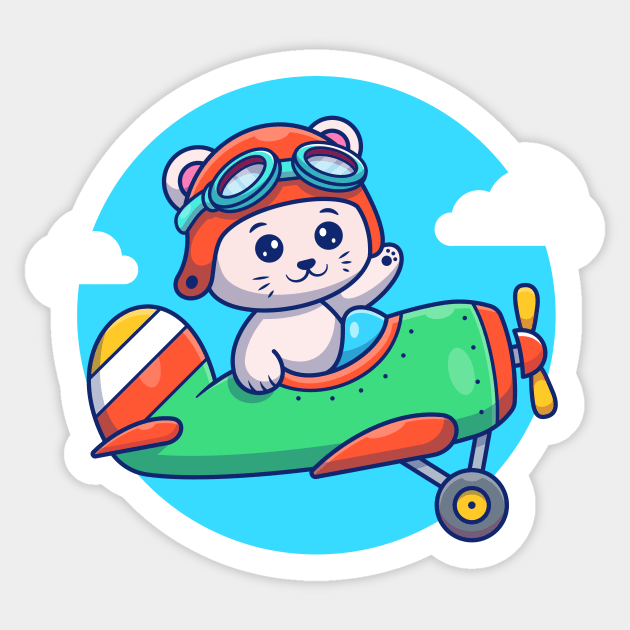 Cute Cat Flying With Vintage Plane Sticker by Catalyst Labs